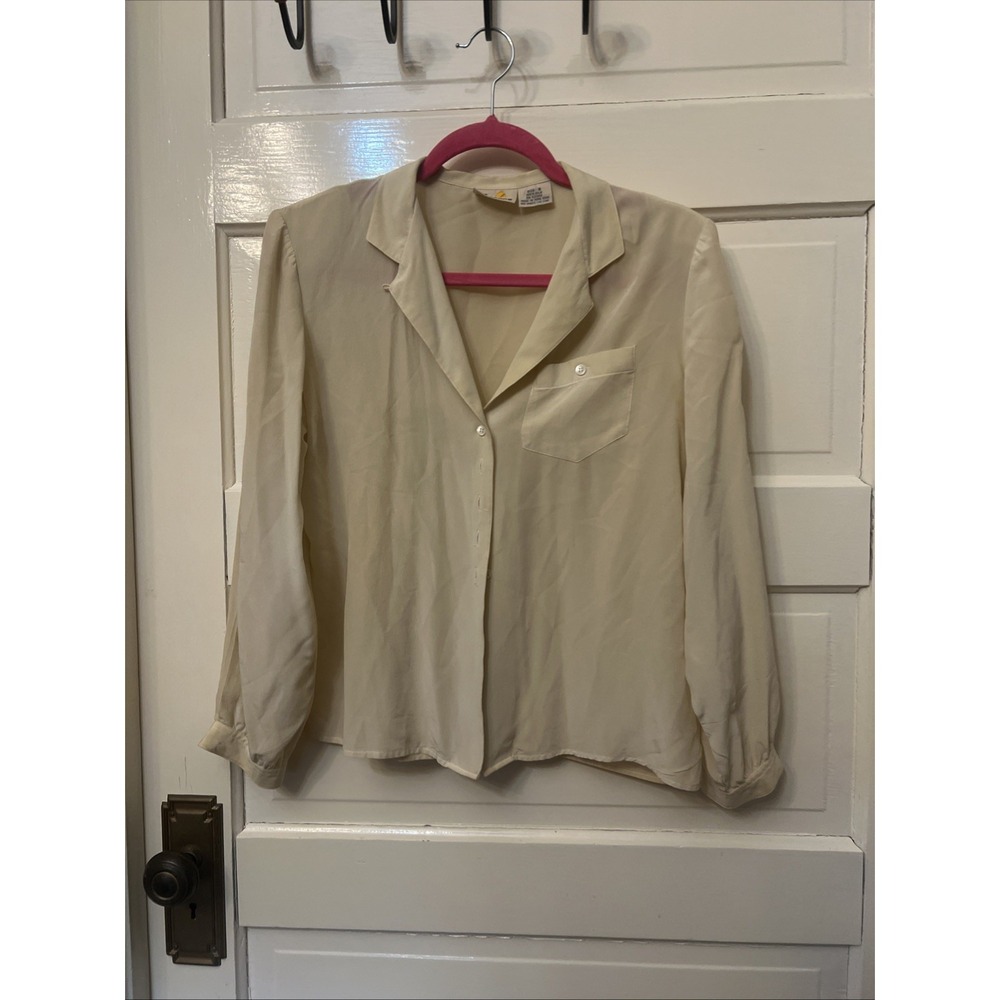 VTG Liz Claiborne 100% Silk Long Sleeve Shirt Off White size 8 Classic